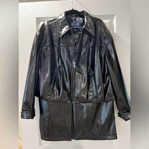 Scoop Black Patent Faux Leather Skirt Set